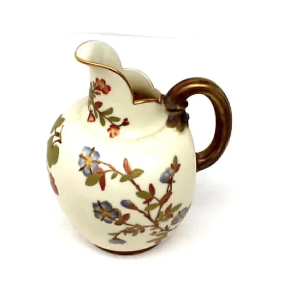 VTG Royal Worcester Porcelain Hand Painted Blush Ivory Floral & Gilt 8" Pitcher